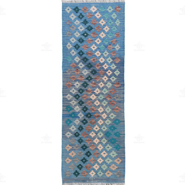 Blue handmade runner kilim